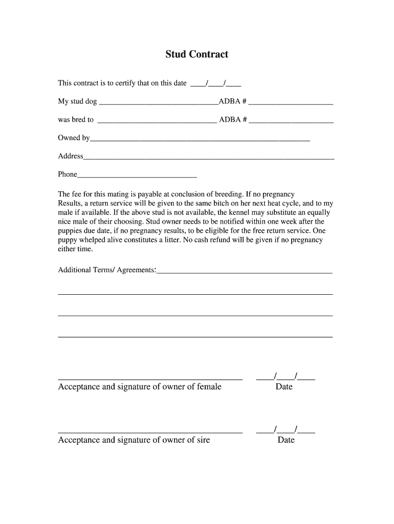 Stud Contract  Form